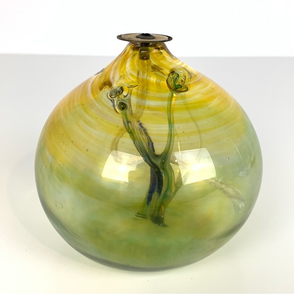 Handblown Signed Glass Oil Lamp Witches Ball Strands Multicolor Vtg 3 Corbeaux